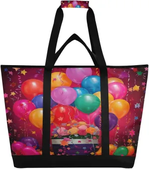 Happy Birthday Bablloons Print Reusable Insulated Lunchbox Cooler Bag, Leakproof Kitchen Grocery Bag Collapsible Portable Cooler Tote Bag for Picnic, Camping, Office, Travel