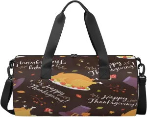 Happy Thanksgiving Travel Duffel Bag Fall Turkey Sports Gym Bag Men Women Sports Travel Luggage Bag 17.6”×9”×9 “ Duffel Bag Weekend Overnight Gym Bag Nvenient For Carrying