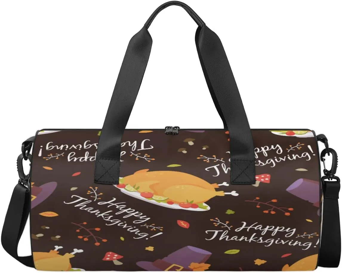 Happy Thanksgiving Travel Duffel Bag Fall Turkey Sports Gym Bag Men Women Sports Travel Luggage Bag 17.6”×9”×9 “ Duffel Bag Weekend Overnight Gym Bag Nvenient For Carrying