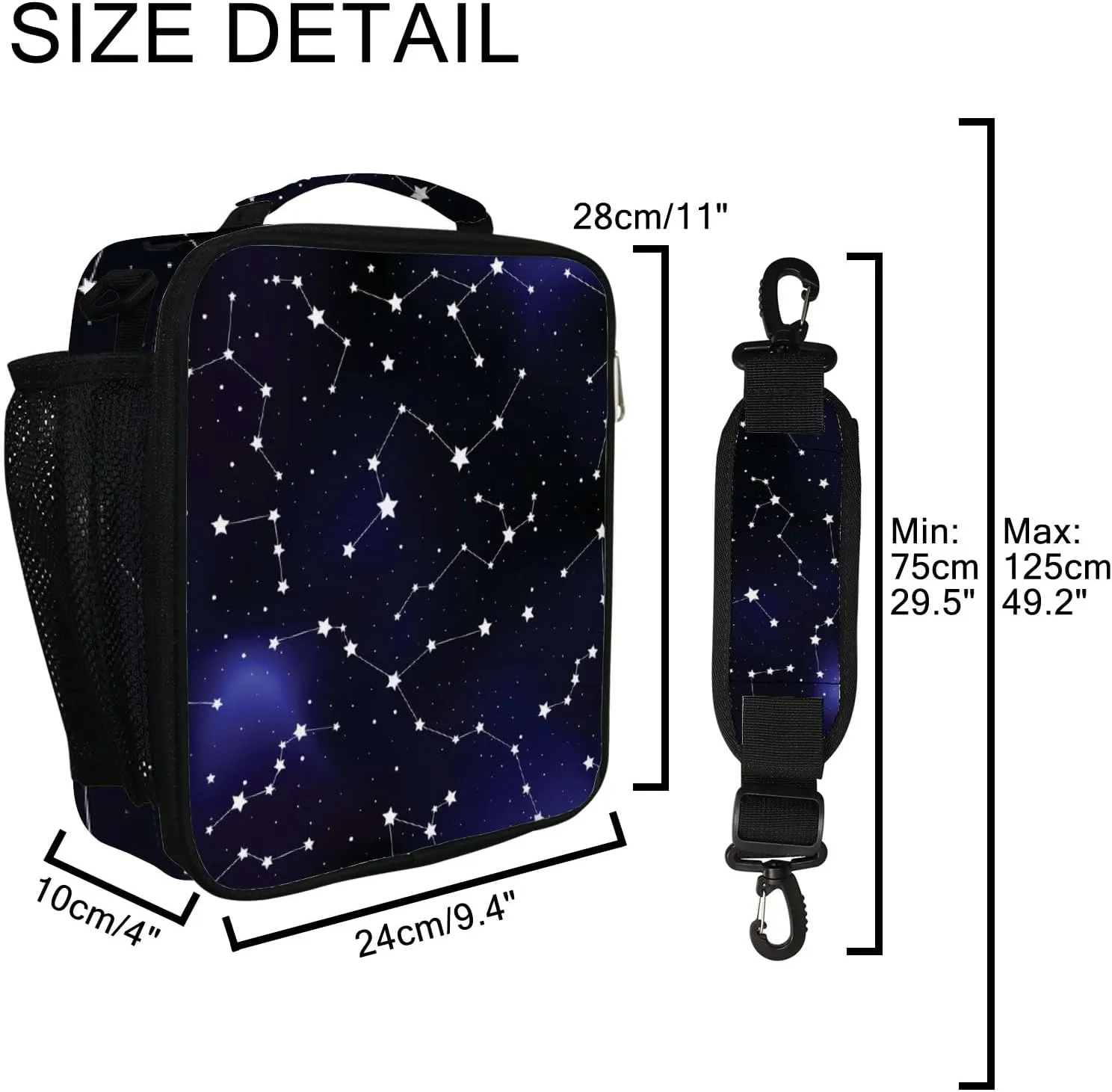 Hapuxt Lunch Box Lunch Bag with Adjustable Shoulder Strap Tote Astronomy Constellations Starry Sky Insulated Waterproof Outdoor Work Office Picnic for Women Men