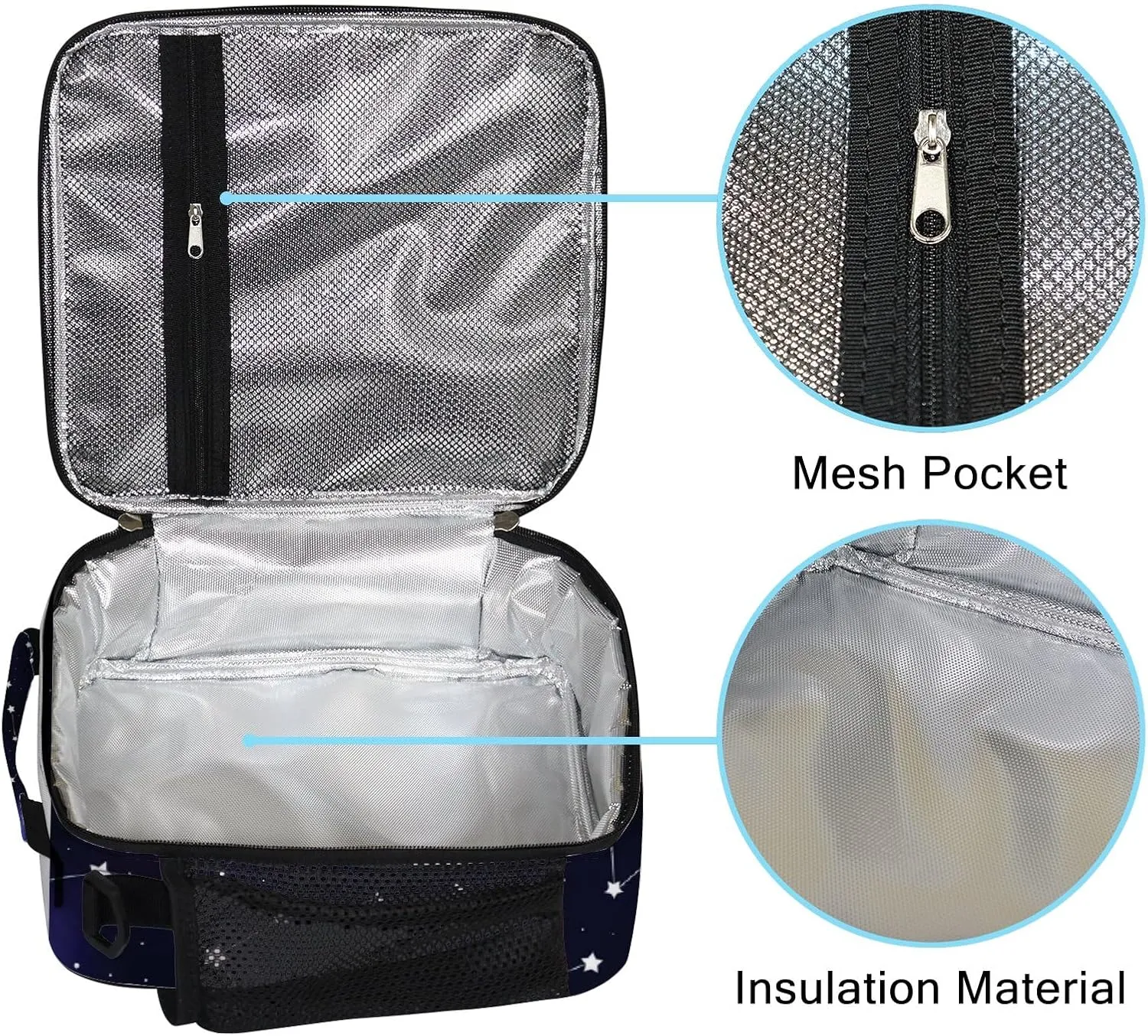 Hapuxt Lunch Box Lunch Bag with Adjustable Shoulder Strap Tote Astronomy Constellations Starry Sky Insulated Waterproof Outdoor Work Office Picnic for Women Men