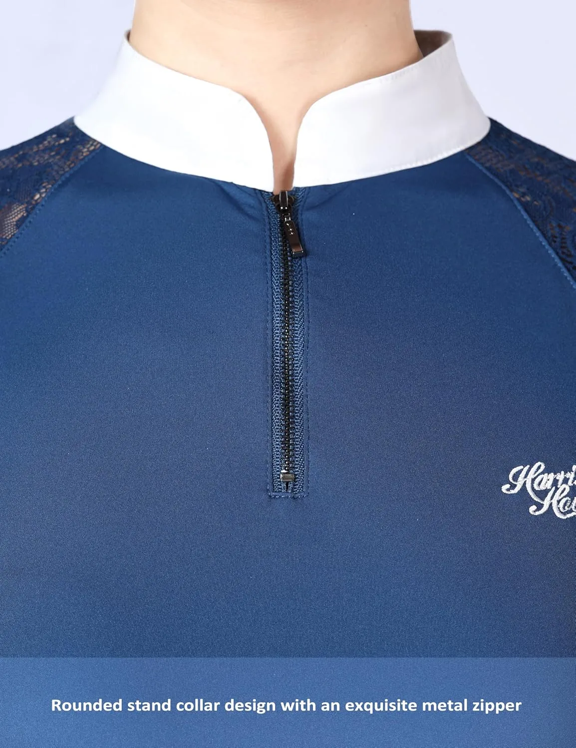 Harrison Howard Women's Slim Fit Long Sleeve Equestrian Show Shirt with Lace Sleeves Elegant Female Lace Top