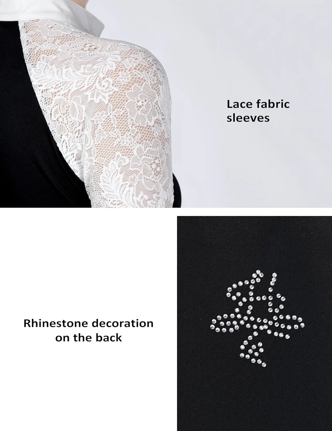 Harrison Howard Women's Slim Fit Long Sleeve Equestrian Show Shirt with Lace Sleeves Elegant Female Lace Top