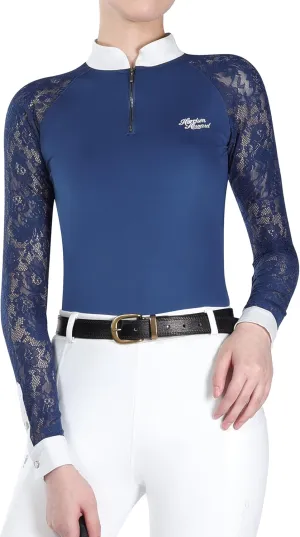 Harrison Howard Women's Slim Fit Long Sleeve Equestrian Show Shirt with Lace Sleeves Elegant Female Lace Top