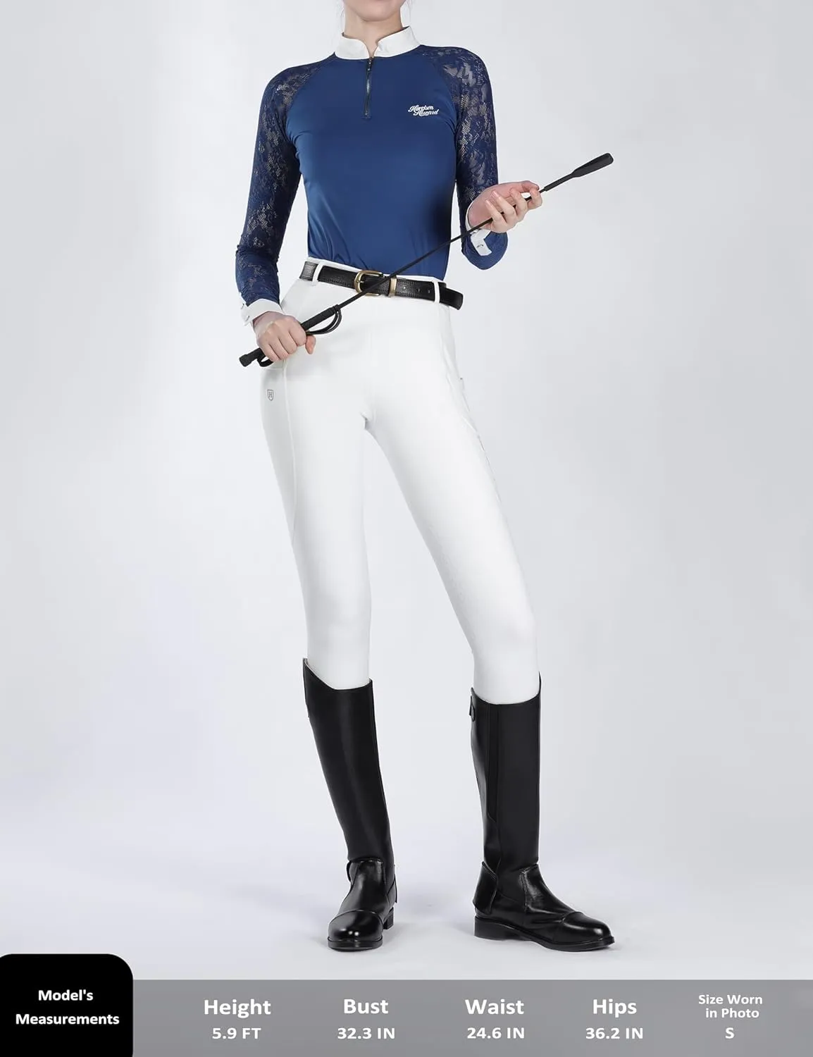 Harrison Howard Women's Slim Fit Long Sleeve Equestrian Show Shirt with Lace Sleeves Elegant Female Lace Top