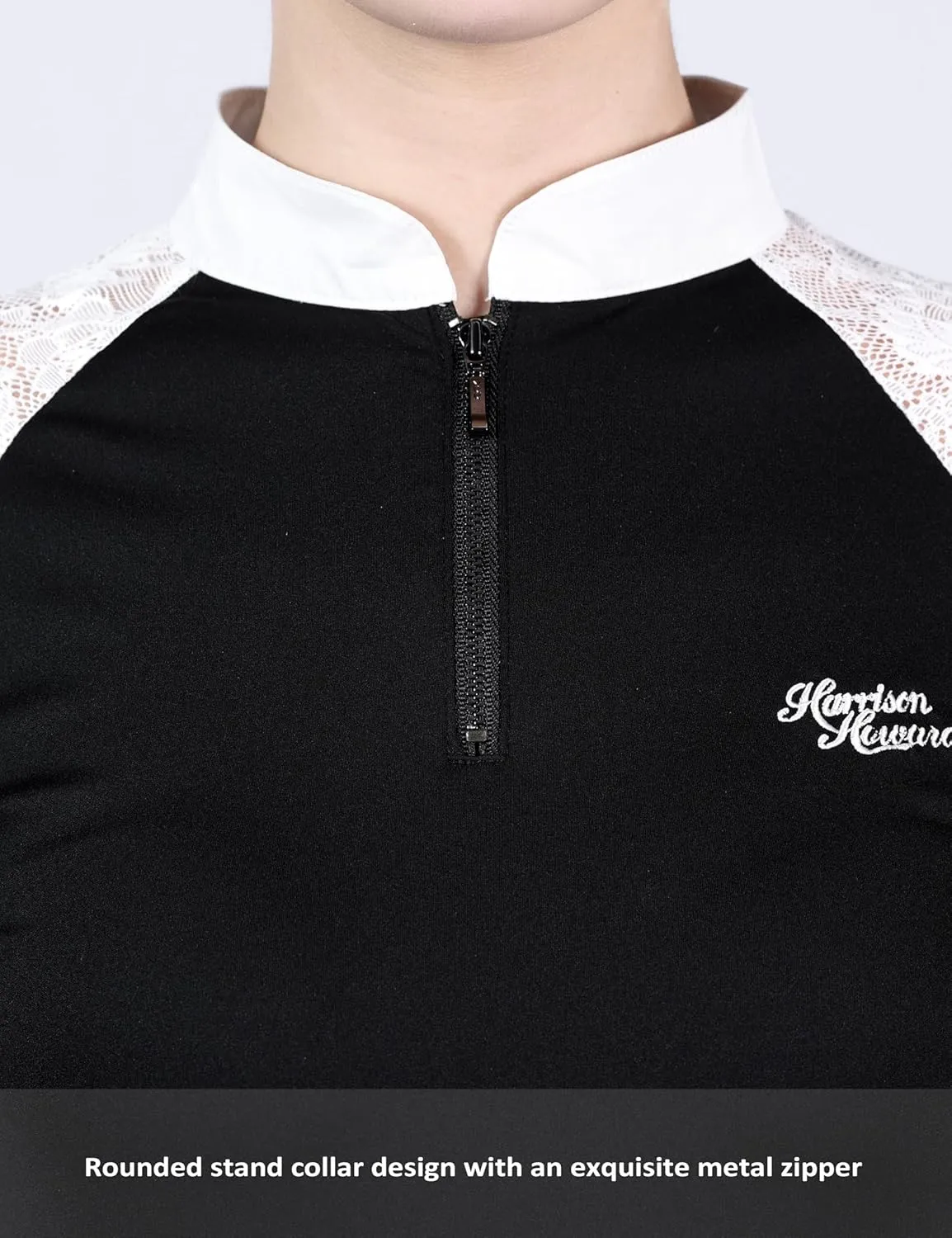 Harrison Howard Women's Slim Fit Long Sleeve Equestrian Show Shirt with Lace Sleeves Elegant Female Lace Top