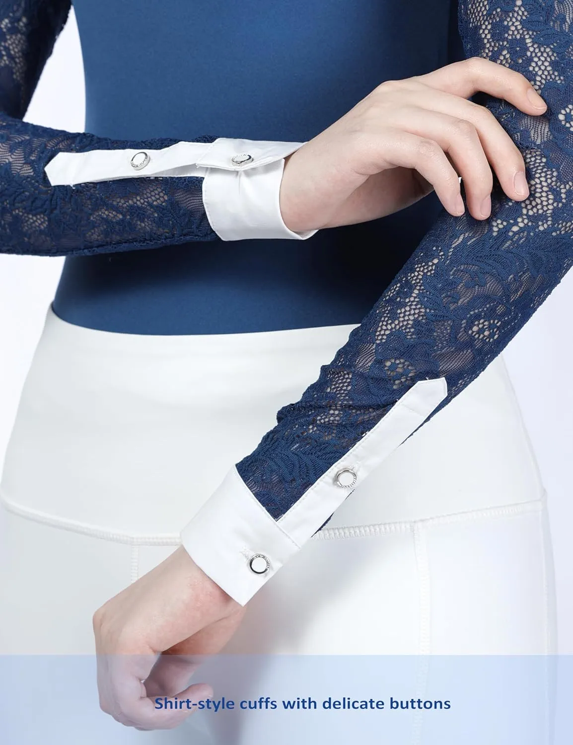 Harrison Howard Women's Slim Fit Long Sleeve Equestrian Show Shirt with Lace Sleeves Elegant Female Lace Top