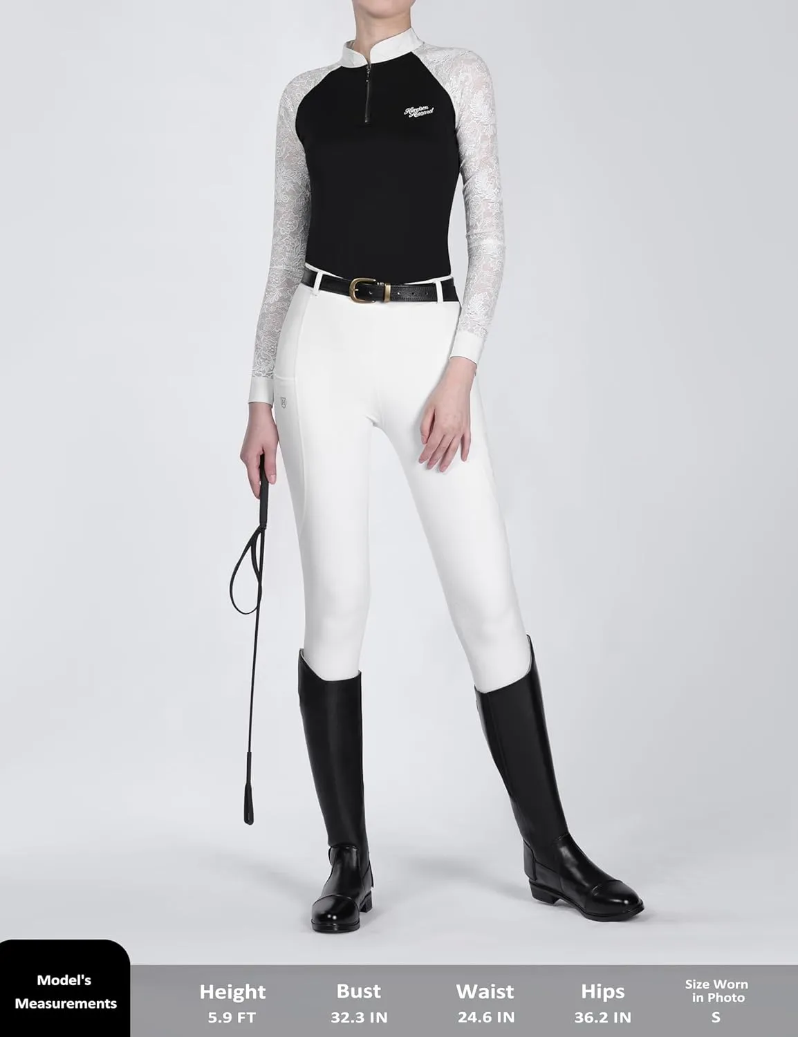 Harrison Howard Women's Slim Fit Long Sleeve Equestrian Show Shirt with Lace Sleeves Elegant Female Lace Top