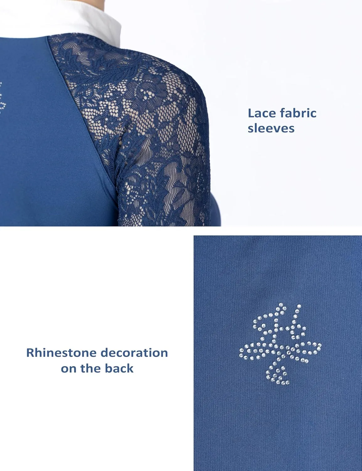 Harrison Howard Women's Slim Fit Long Sleeve Equestrian Show Shirt with Lace Sleeves Elegant Female Lace Top