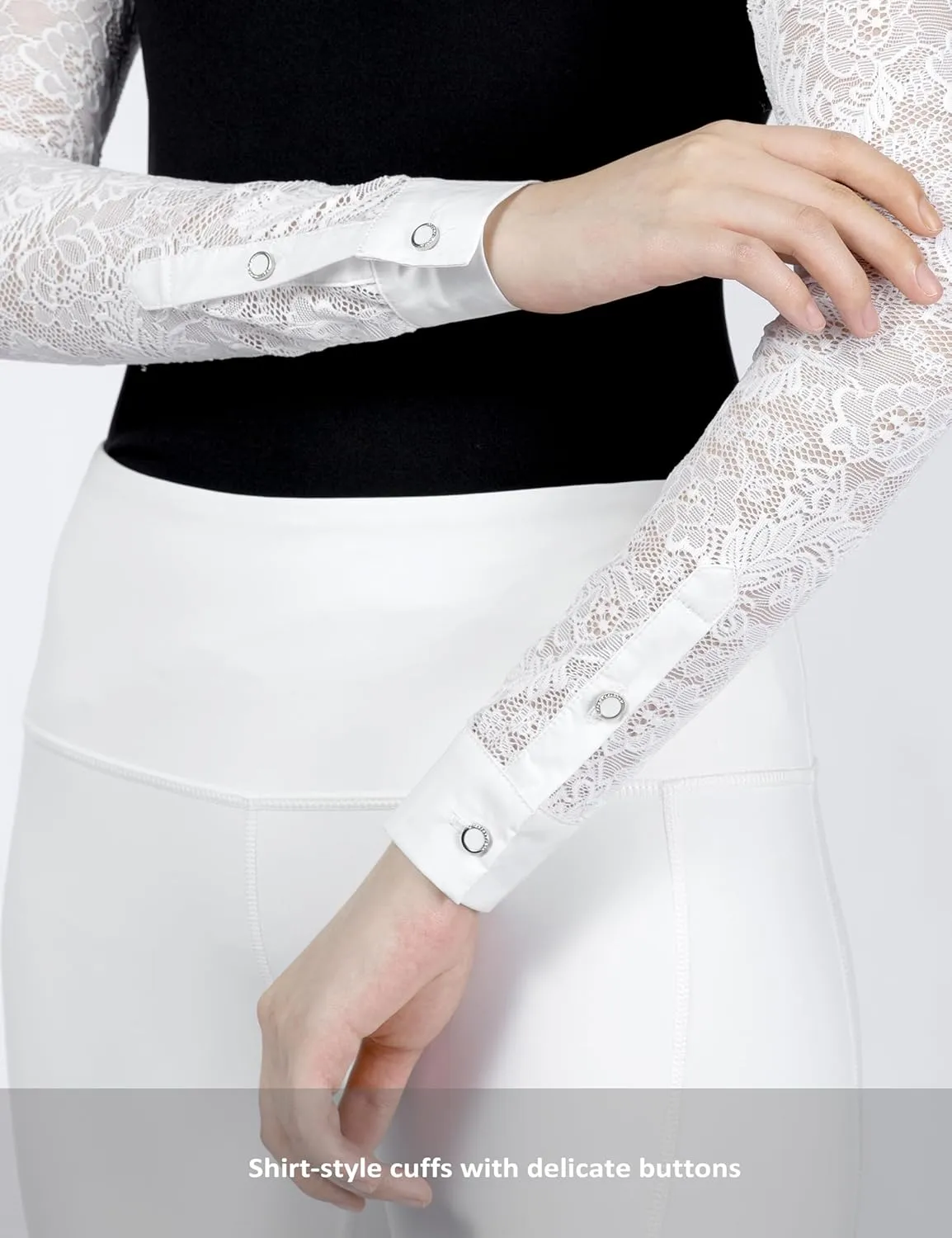 Harrison Howard Women's Slim Fit Long Sleeve Equestrian Show Shirt with Lace Sleeves Elegant Female Lace Top
