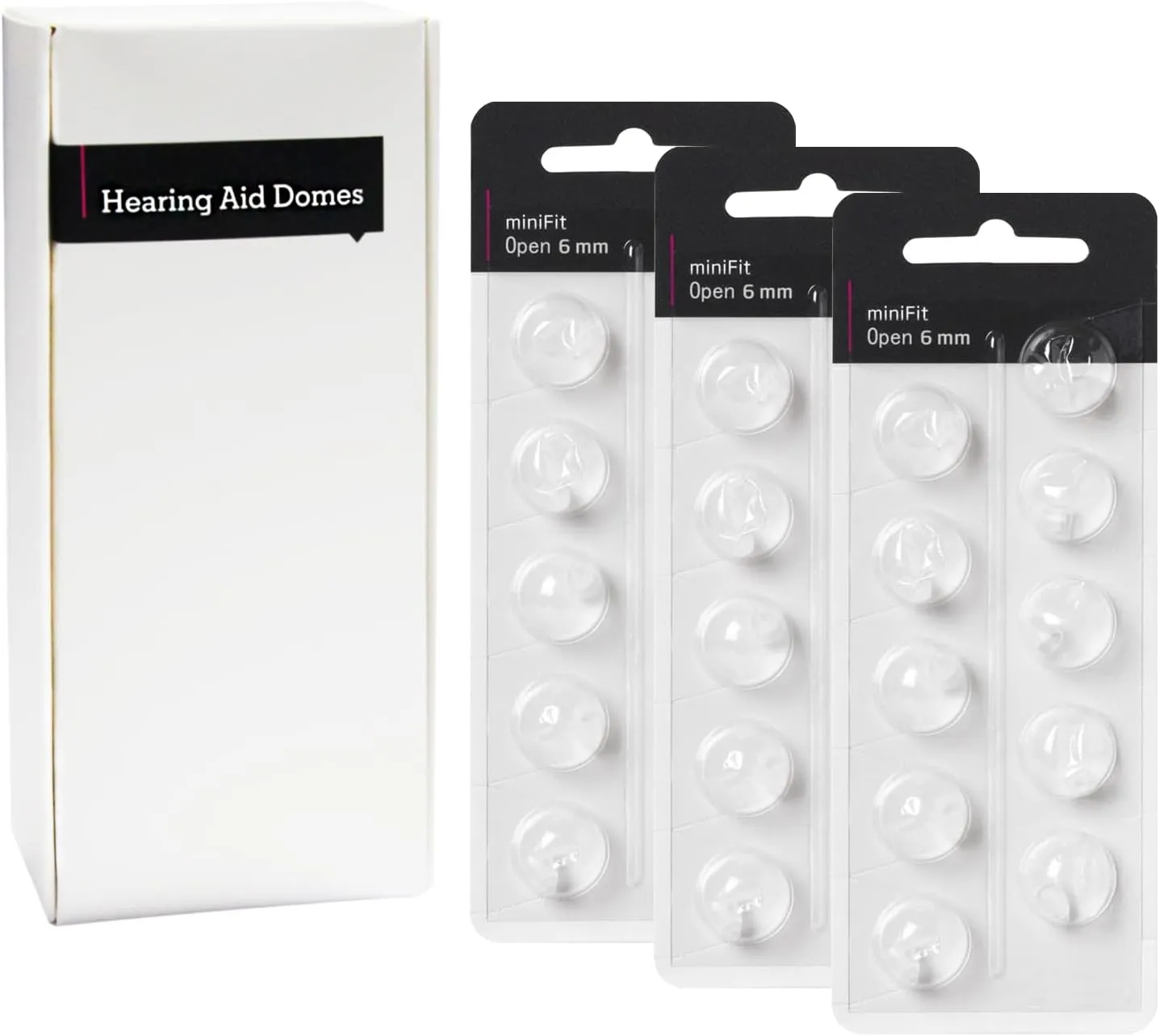 Hearing Aid Domes for Oticon Replacements, Oticon Minifit Open Vent Bass Domes (6 mm/3 Packs）, Universal Domes for Oticon Hearing Aid Supplies.