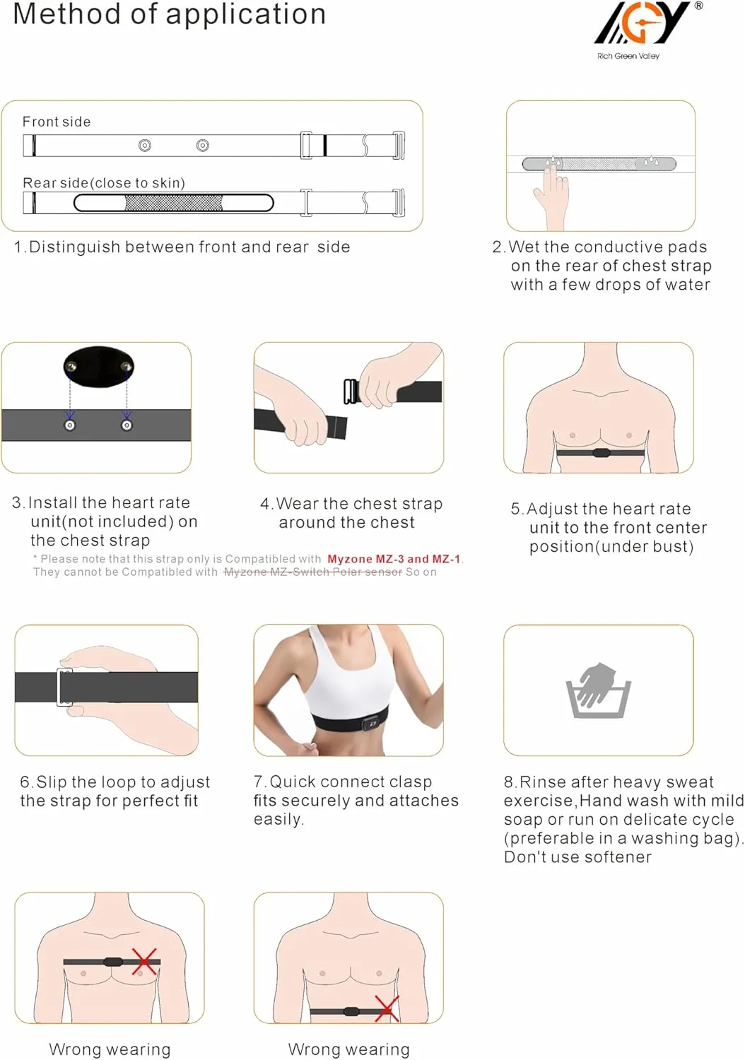Heart Rate Monitor Chest Strap Compatible with MYZONE MZ-3 Replacement Strap