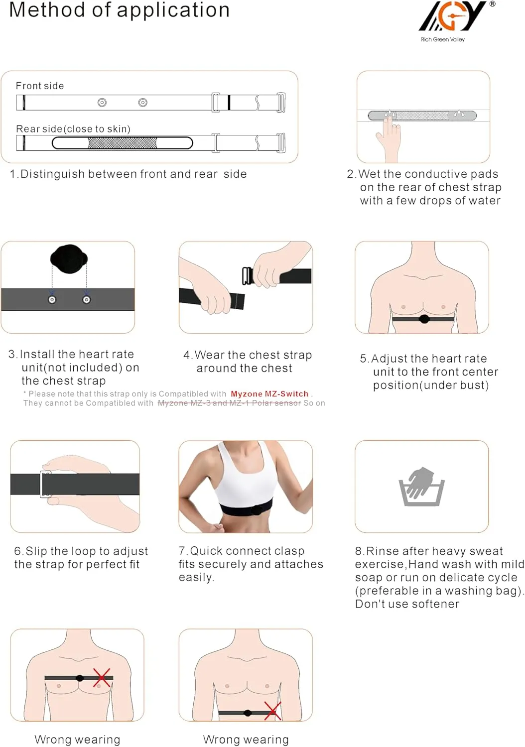 Heart Rate Monitor Chest Strap Fits for Myzone Replacement Strap Myzone MZ-Switch Belt