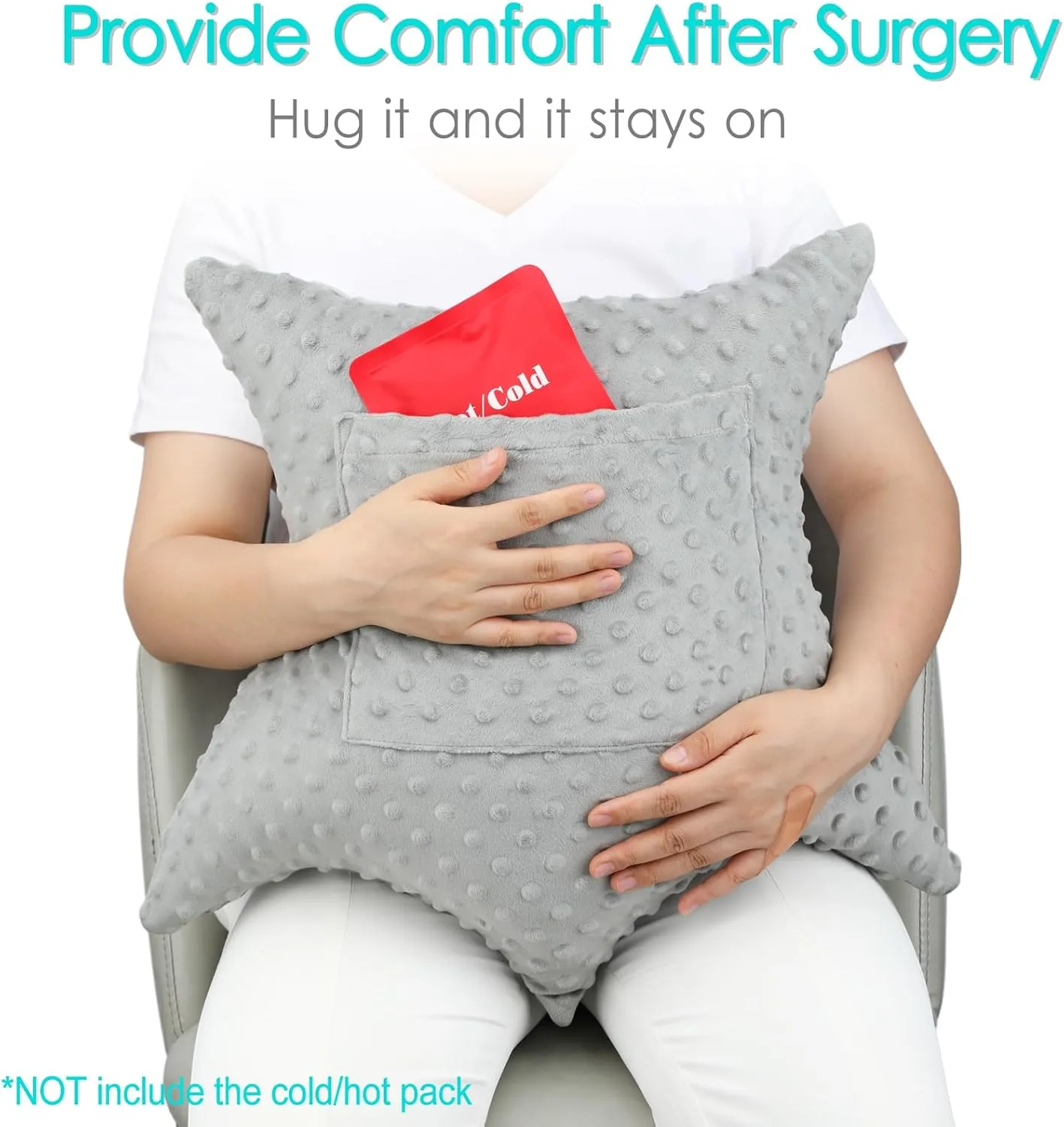 Heart Surgery Pillow Shock Absorbing for Open Heart Surgery After Bypass Coughing with 2 Pockets - Recovery Gifts with Hands Placement Pouch, Minky Dot Light Gray