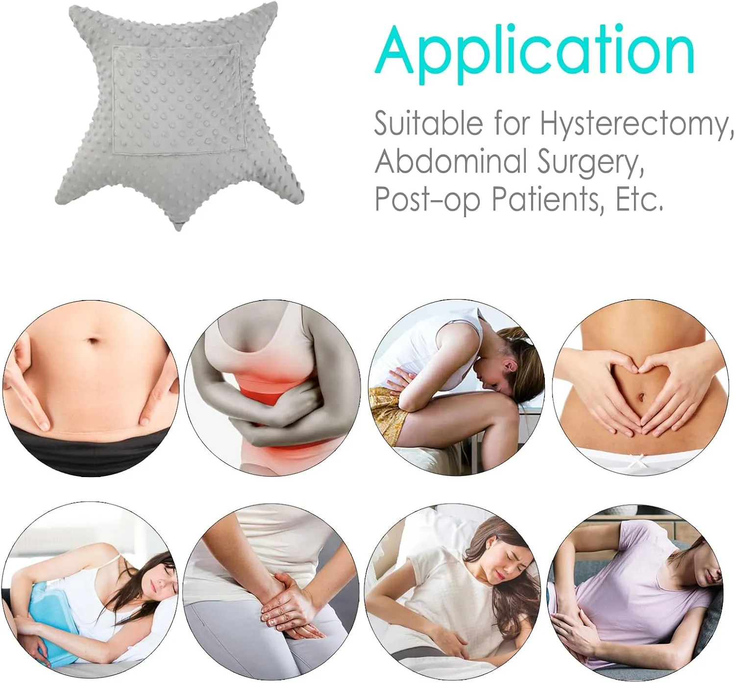 Heart Surgery Pillow Shock Absorbing for Open Heart Surgery After Bypass Coughing with 2 Pockets - Recovery Gifts with Hands Placement Pouch, Minky Dot Light Gray