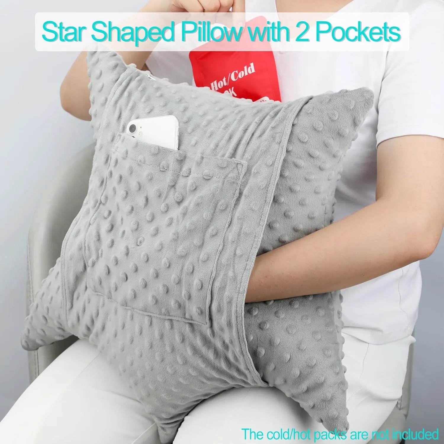Heart Surgery Pillow Shock Absorbing for Open Heart Surgery After Bypass Coughing with 2 Pockets - Recovery Gifts with Hands Placement Pouch, Minky Dot Light Gray