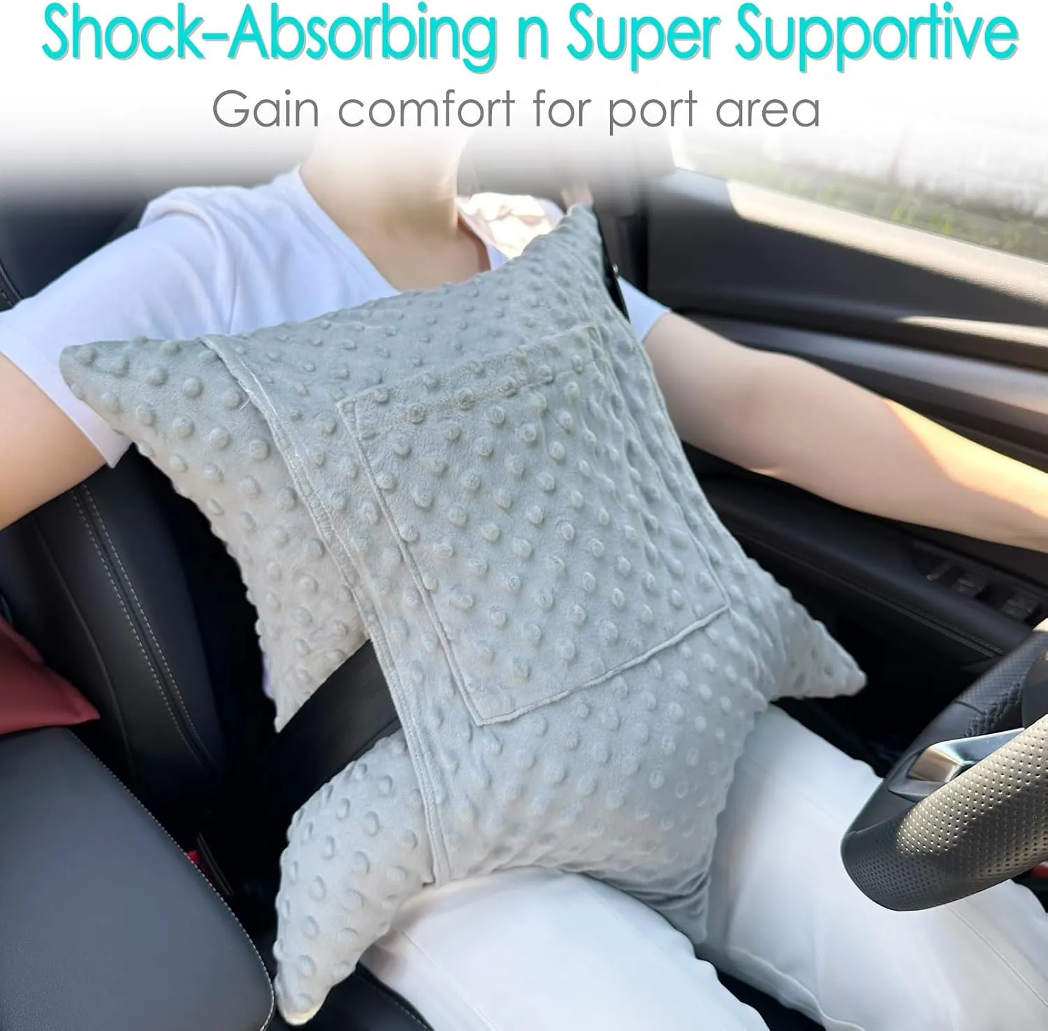 Heart Surgery Pillow Shock Absorbing for Open Heart Surgery After Bypass Coughing with 2 Pockets - Recovery Gifts with Hands Placement Pouch, Minky Dot Light Gray