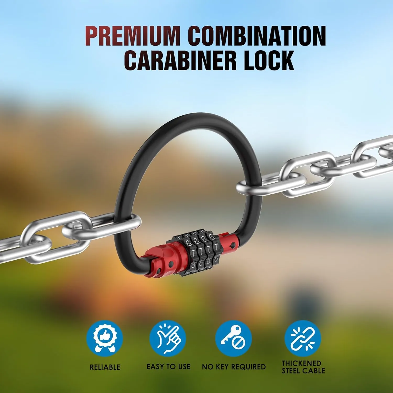 Heavy Duty 4-Digit Combination Locks, 4-Digit Combo Large D-Shaped Carabiner Clip Lock for Backpack, Helmetlok, Suitcase Luggage & Bike Security (1, Red)