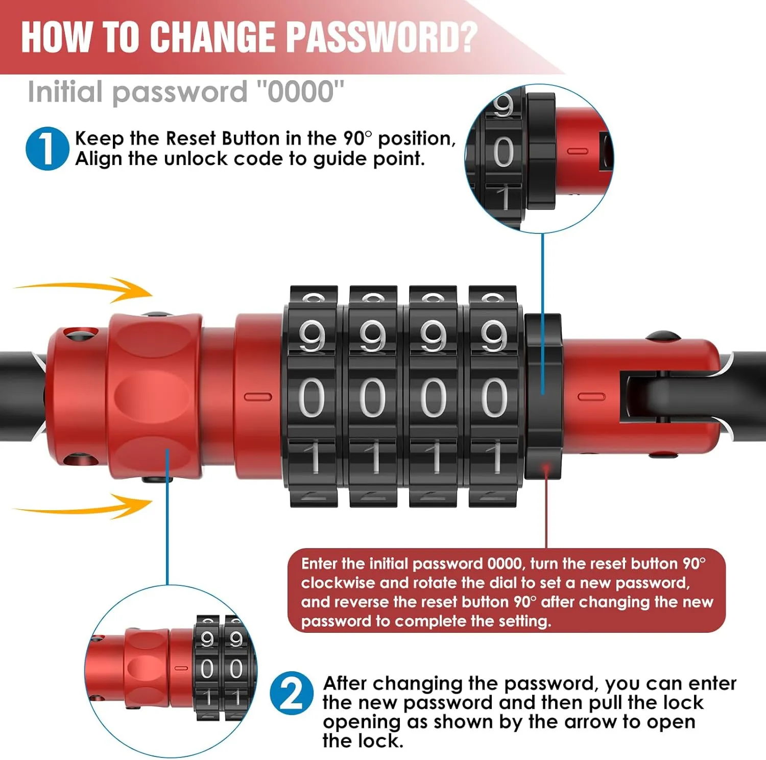 Heavy Duty 4-Digit Combination Locks, 4-Digit Combo Large D-Shaped Carabiner Clip Lock for Backpack, Helmetlok, Suitcase Luggage & Bike Security (1, Red)