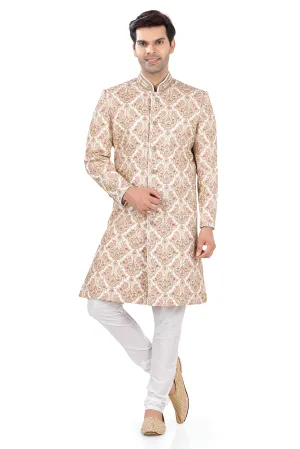 Heavy Embroidered Silk Sherwani in Cream