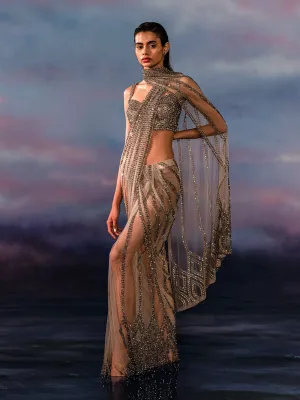 Hematite Metallic Pre-Stitched Sari