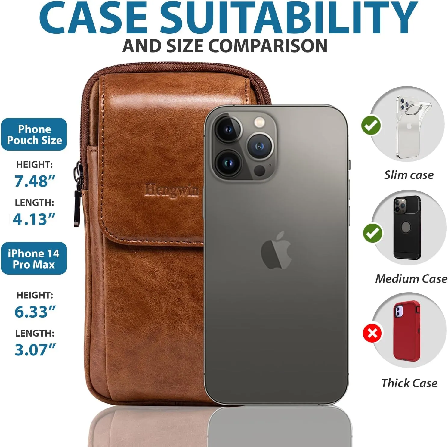 Hengwin Genuine Leather Phone Holster for Belt Men, Belt Clip Wallet Case Fit for iPhone 16/15/14/13/12 Pro Max, Samsung Galaxy S25 Ultra Belt Pouch, Travel Crossbody Cell Phone Purse Belt Bag (Brown)