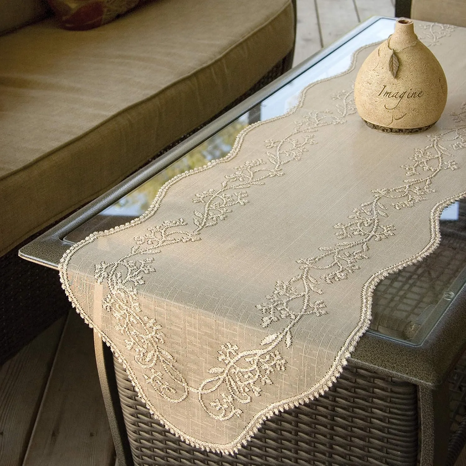 Heritage Lace Sheer Divine 14x32 Runner, Flax