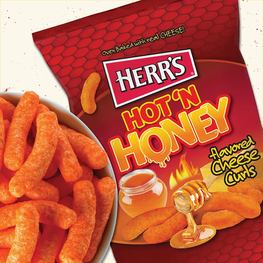 Herr's Hot & Honey Cheese Curls, 6 Ounce (Pack of 6 Bags) – Spicy and Sweet Cheese Curls – A Snack with the Perfect Flavor Balance