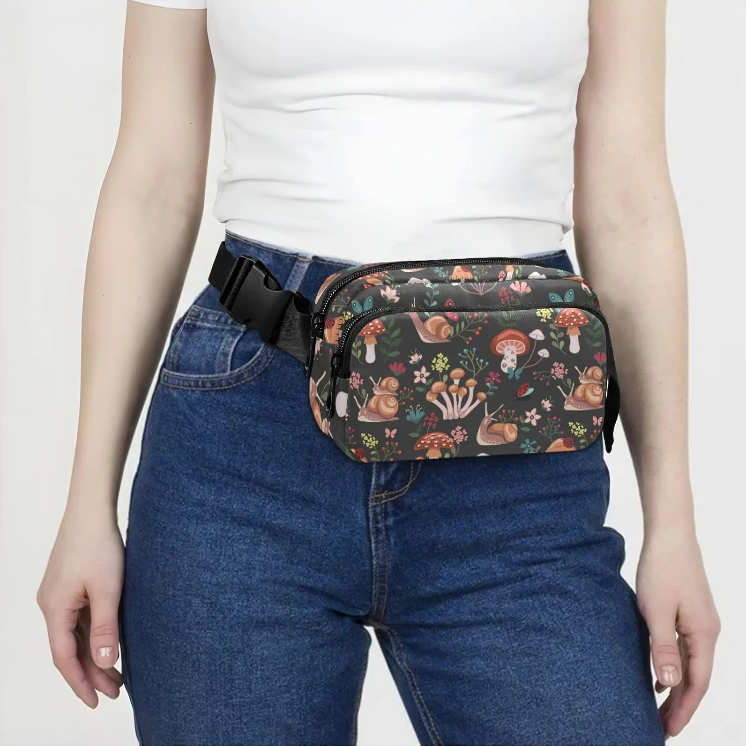 Hiking Fanny Pack Mushroom Flower Waist Pack Fashion Casual Hip Bum Bag with Adjustable Strap for Women & Men Hands Free Crossbody Bags for Outdoors, Hiking, Running, Travel