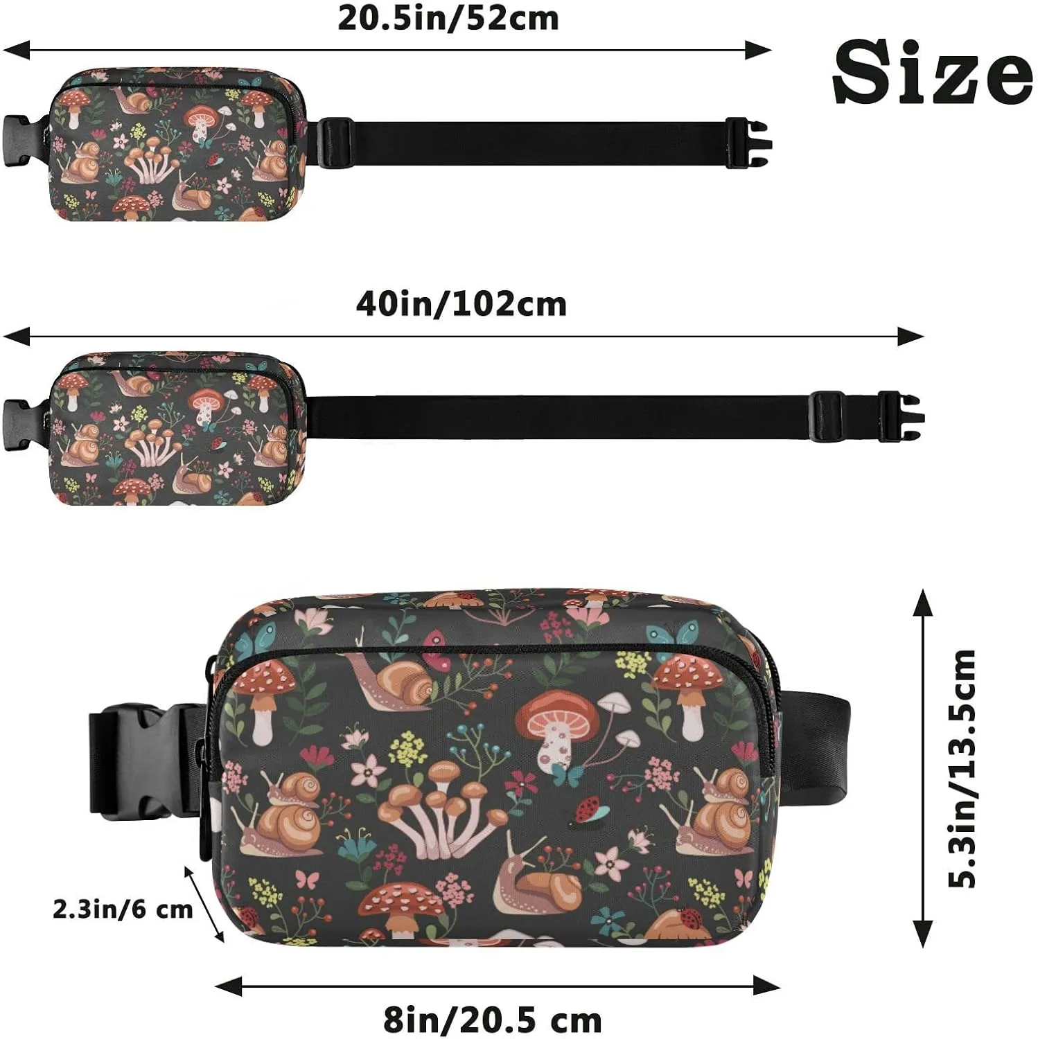 Hiking Fanny Pack Mushroom Flower Waist Pack Fashion Casual Hip Bum Bag with Adjustable Strap for Women & Men Hands Free Crossbody Bags for Outdoors, Hiking, Running, Travel