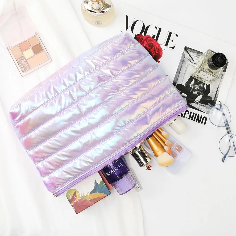 Hiroyuki Iridescent Makeup Bag, 14 inches Cosmetic Bag, Large Capacity Travel-Friendly Pouch (plain, purple)
