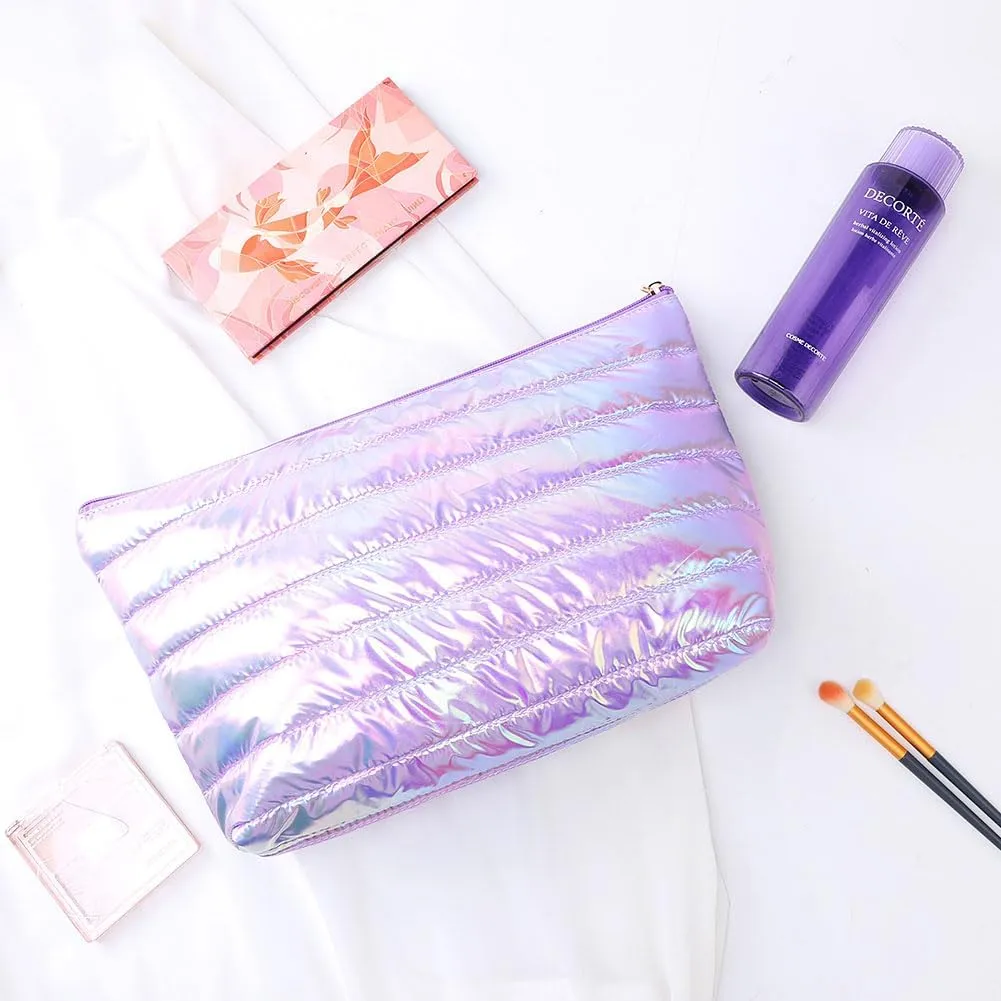 Hiroyuki Iridescent Makeup Bag, 14 inches Cosmetic Bag, Large Capacity Travel-Friendly Pouch (plain, purple)