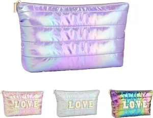 Hiroyuki Iridescent Makeup Bag, 14 inches Cosmetic Bag, Large Capacity Travel-Friendly Pouch (plain, purple)