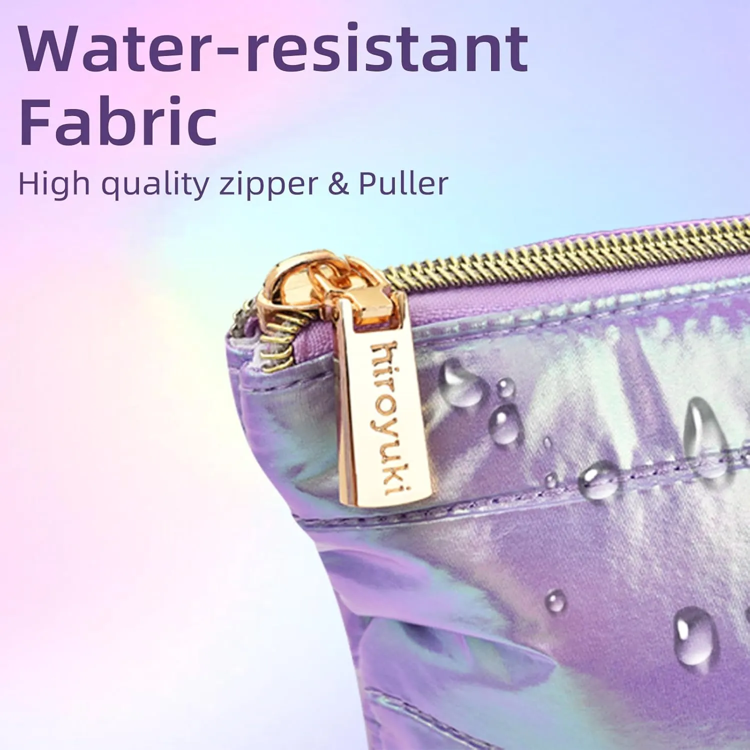 Hiroyuki Iridescent Makeup Bag, 14 inches Cosmetic Bag, Large Capacity Travel-Friendly Pouch (plain, purple)