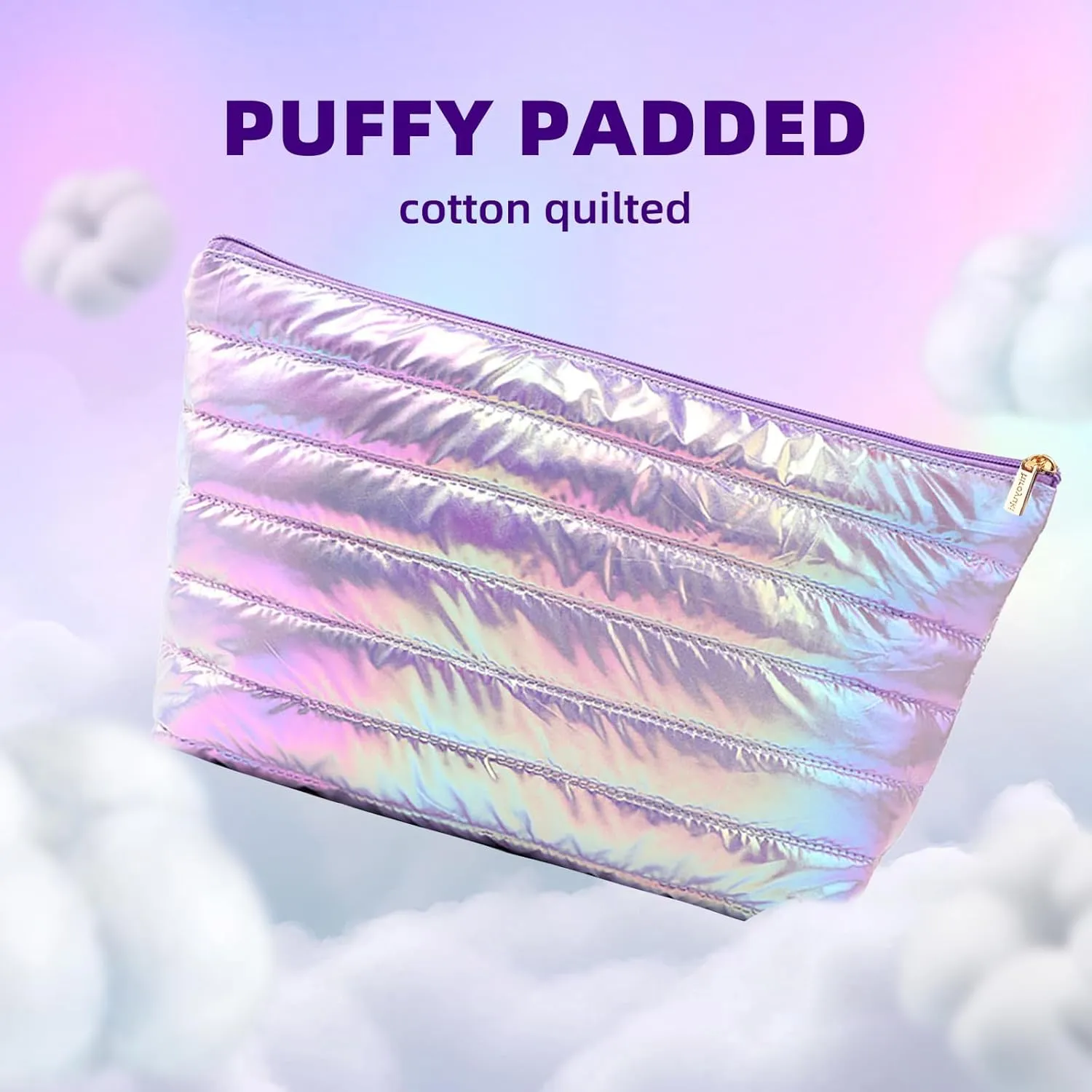 Hiroyuki Iridescent Makeup Bag, 14 inches Cosmetic Bag, Large Capacity Travel-Friendly Pouch (plain, purple)