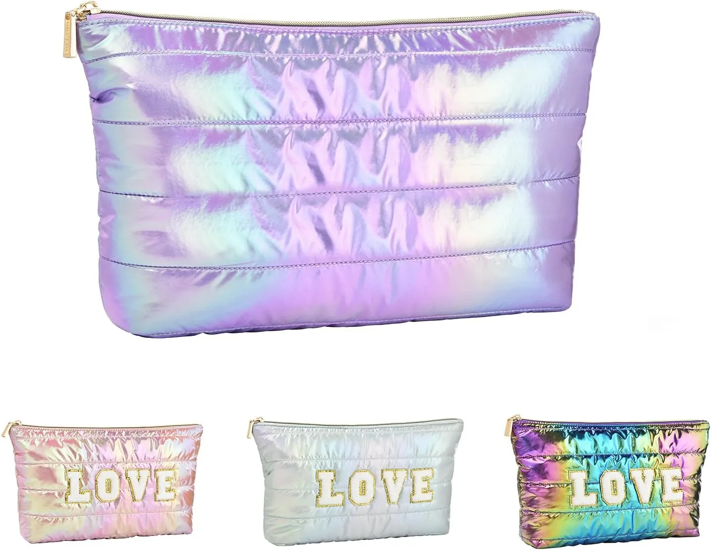 Hiroyuki Iridescent Makeup Bag, 14 inches Cosmetic Bag, Large Capacity Travel-Friendly Pouch (plain, purple)