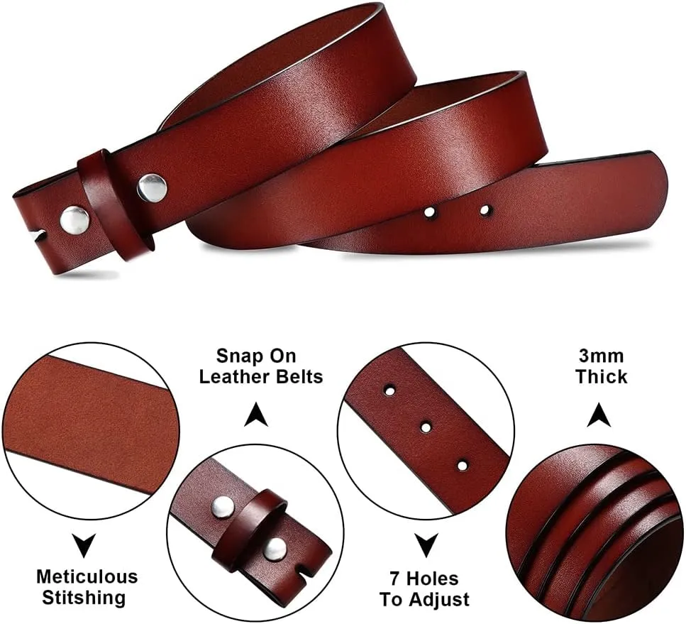 HJones Western Belts for Men without Buckle,Cowboy Belt Buckles for Men,1.5" Wide Genuine Leather Belt No Buckle