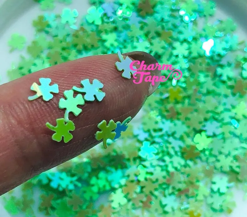 Holographic Clover Leaf Loose glitters, cute glitter 3mm UV resin, nail gel, acrylic nail, nail polish glitter, nail stamping