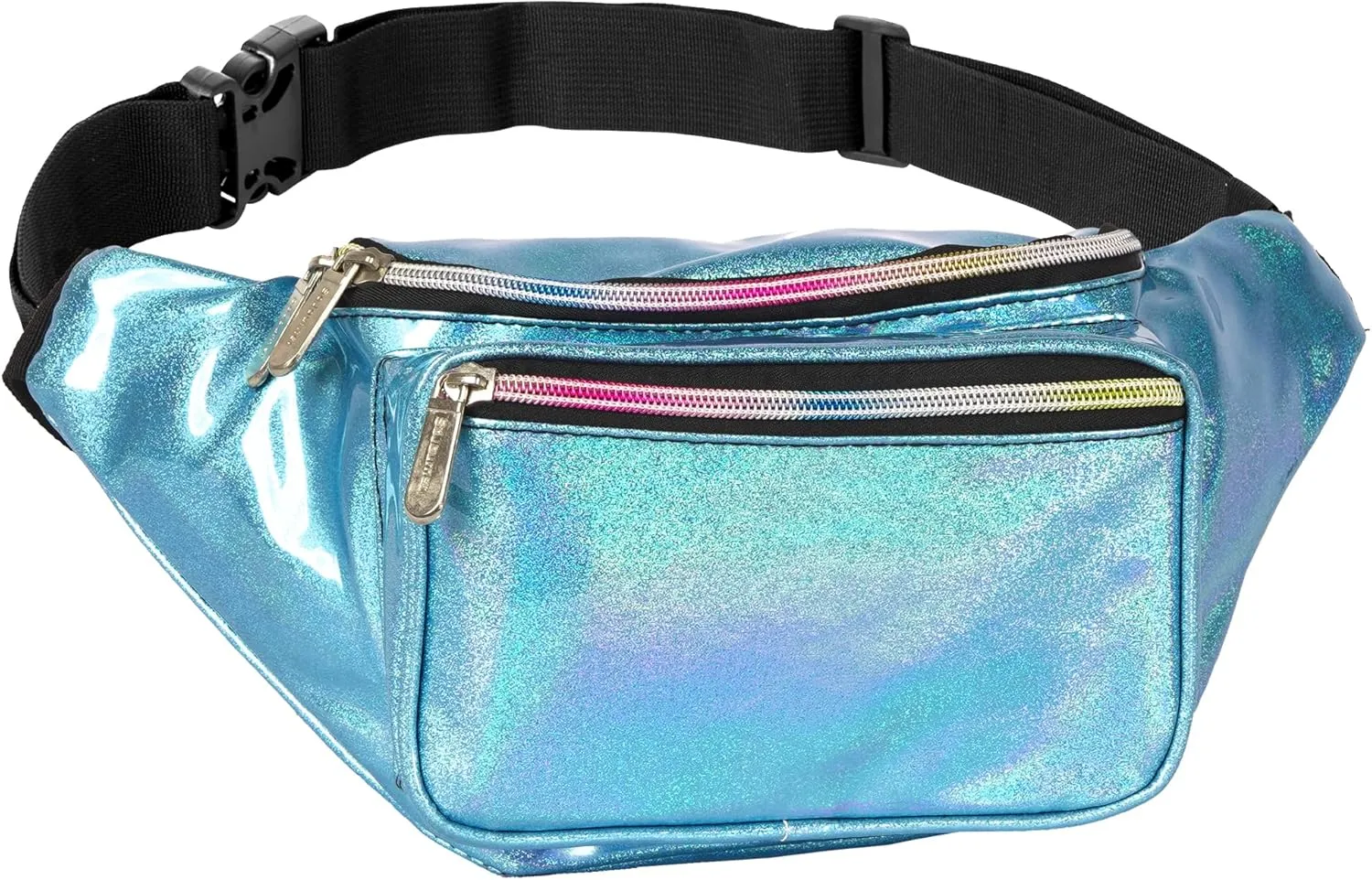 Holographic Fanny Pack Belt bag - Crossbody Waist Bag for Men or Women - Hands-Free, Waterproof Large Bumbag for Hiking, Running, and Travel (Blue Glitter)