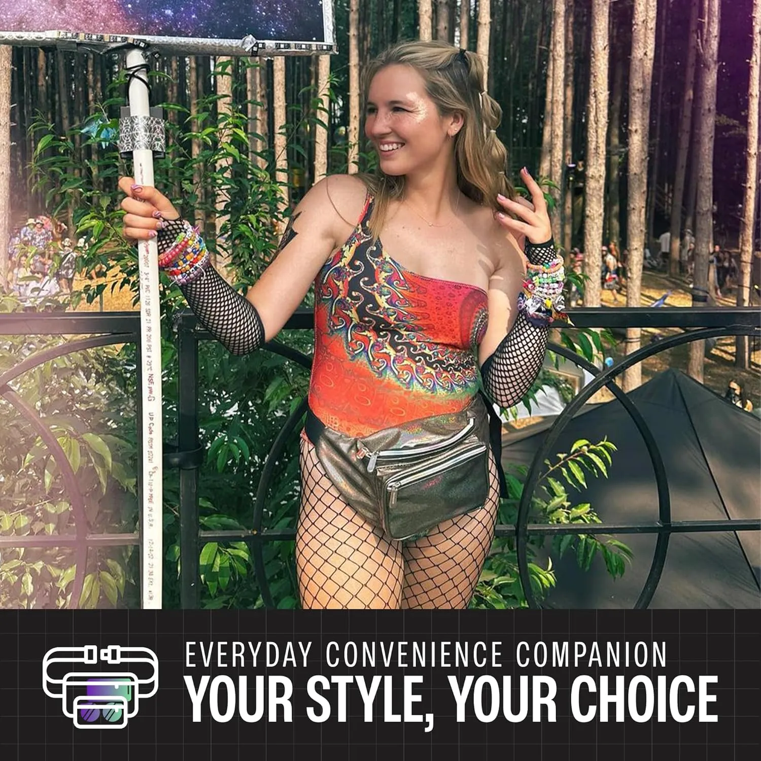 Holographic Fanny Pack Belt bag - Crossbody Waist Bag for Men or Women - Hands-Free, Waterproof Large Bumbag for Hiking, Running, and Travel (Copper Glitter)