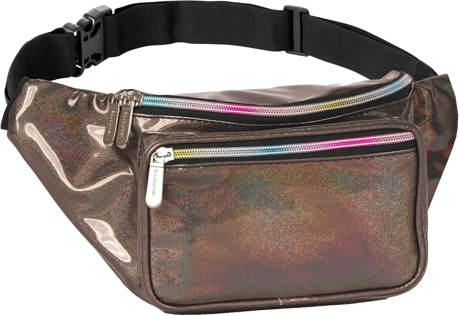 Holographic Fanny Pack Belt bag - Crossbody Waist Bag for Men or Women - Hands-Free, Waterproof Large Bumbag for Hiking, Running, and Travel (Copper Glitter)