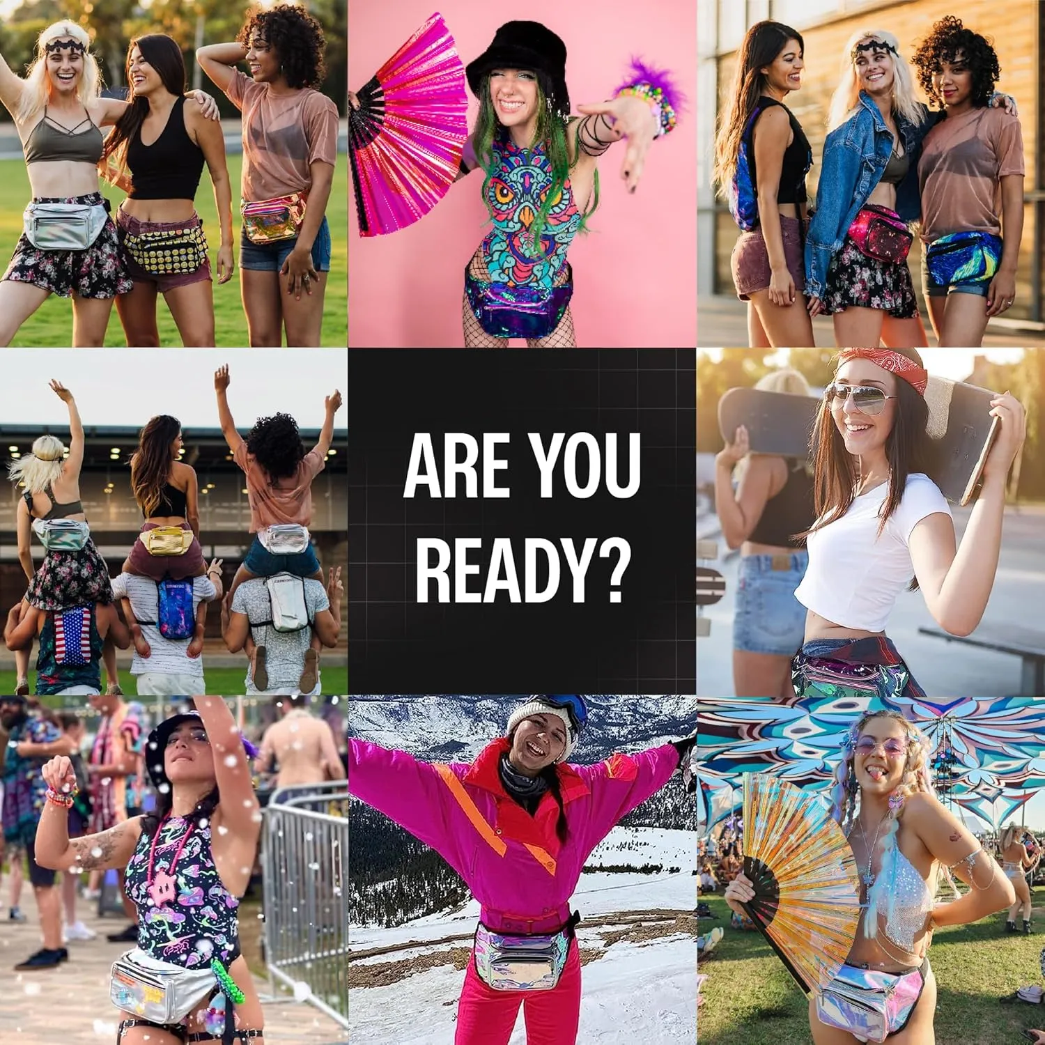 Holographic Fanny Pack Belt bag - Crossbody Waist Bag for Men or Women - Hands-Free, Waterproof Large Bumbag for Hiking, Running, and Travel (Copper Glitter)