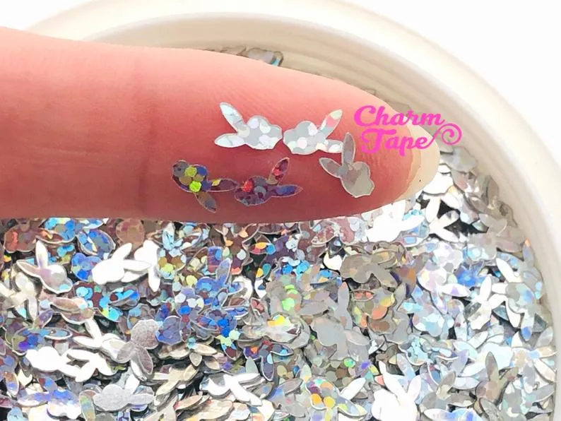 Holographic Playboy Bunny Loose glitters, rabbit glitter 6mm UV resin, nail gel, acrylic nail, nail polish glitter, nail stamping