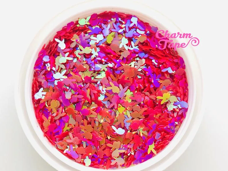 Holographic Playboy Bunny Loose glitters, rabbit glitter 6mm UV resin, nail gel, acrylic nail, nail polish glitter, nail stamping