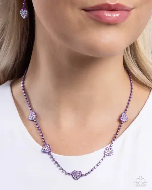 Homecoming Hearts - Purple - Iridescent Rhinestone Encrusted Metallic Paparazzi Short Necklace