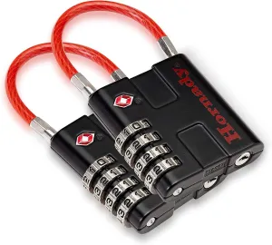Hornady TSA Approved Cable PadLocks 2pk, 96022 - All Metal 4 Digit Combination Locks with a Flexible Wire Shackle, Inspection Indicator, & Easy to Read Dials -TSA Locks for Luggage, Backpack, Gun Case