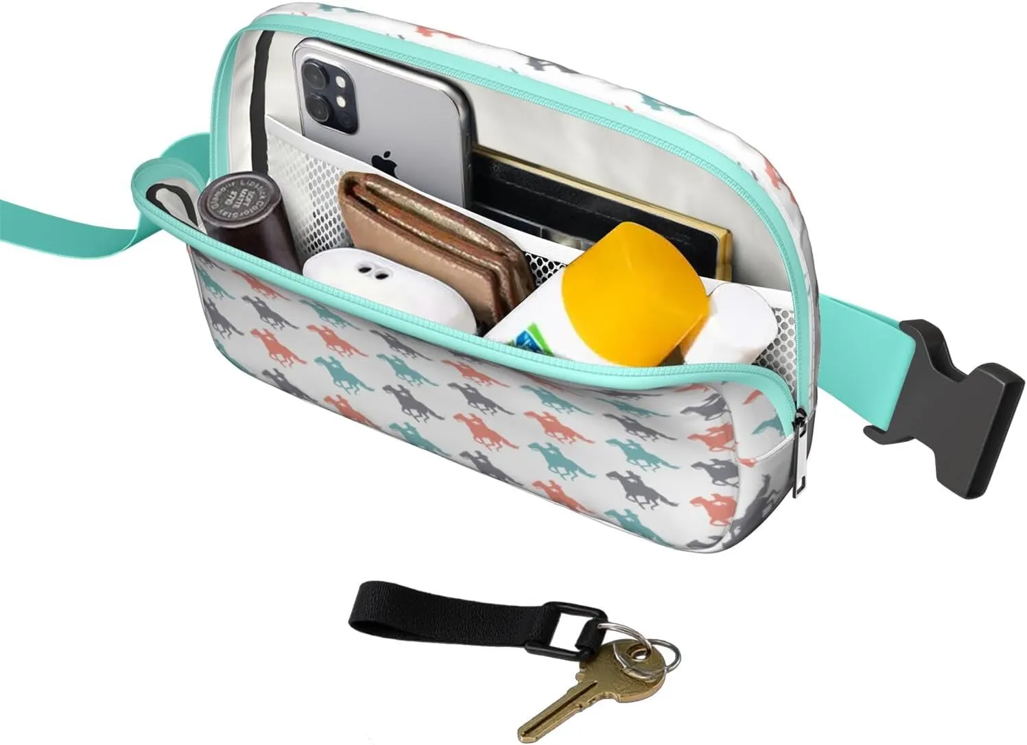 Horse Mini Belt Bag for Men Women Pony Floral Waist Packs Crossbody Bags Adjustable Strap for Hiking Cycling Sports
