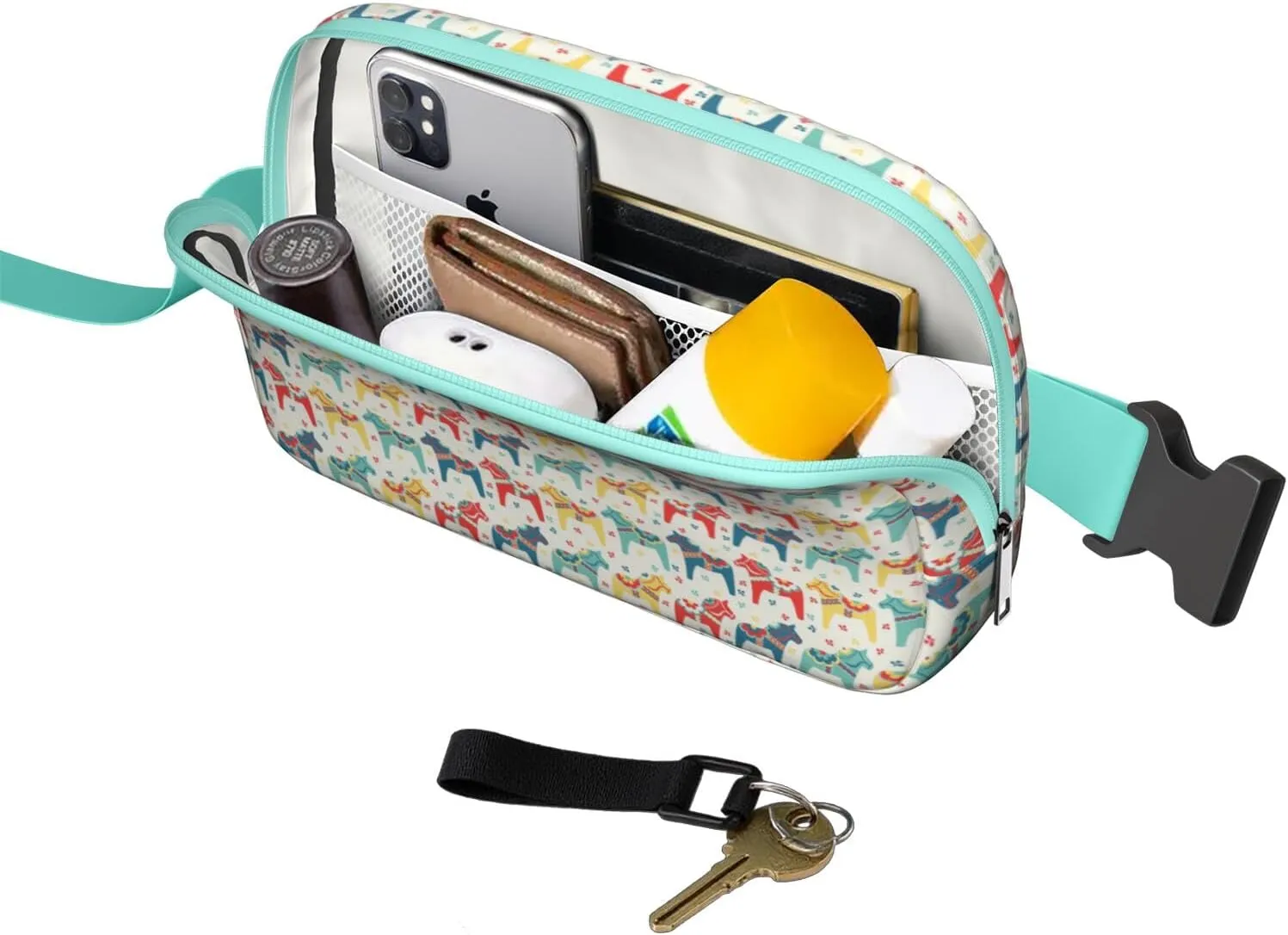Horse Mini Belt Bag for Men Women Pony Floral Waist Packs Crossbody Bags Adjustable Strap for Hiking Cycling Sports