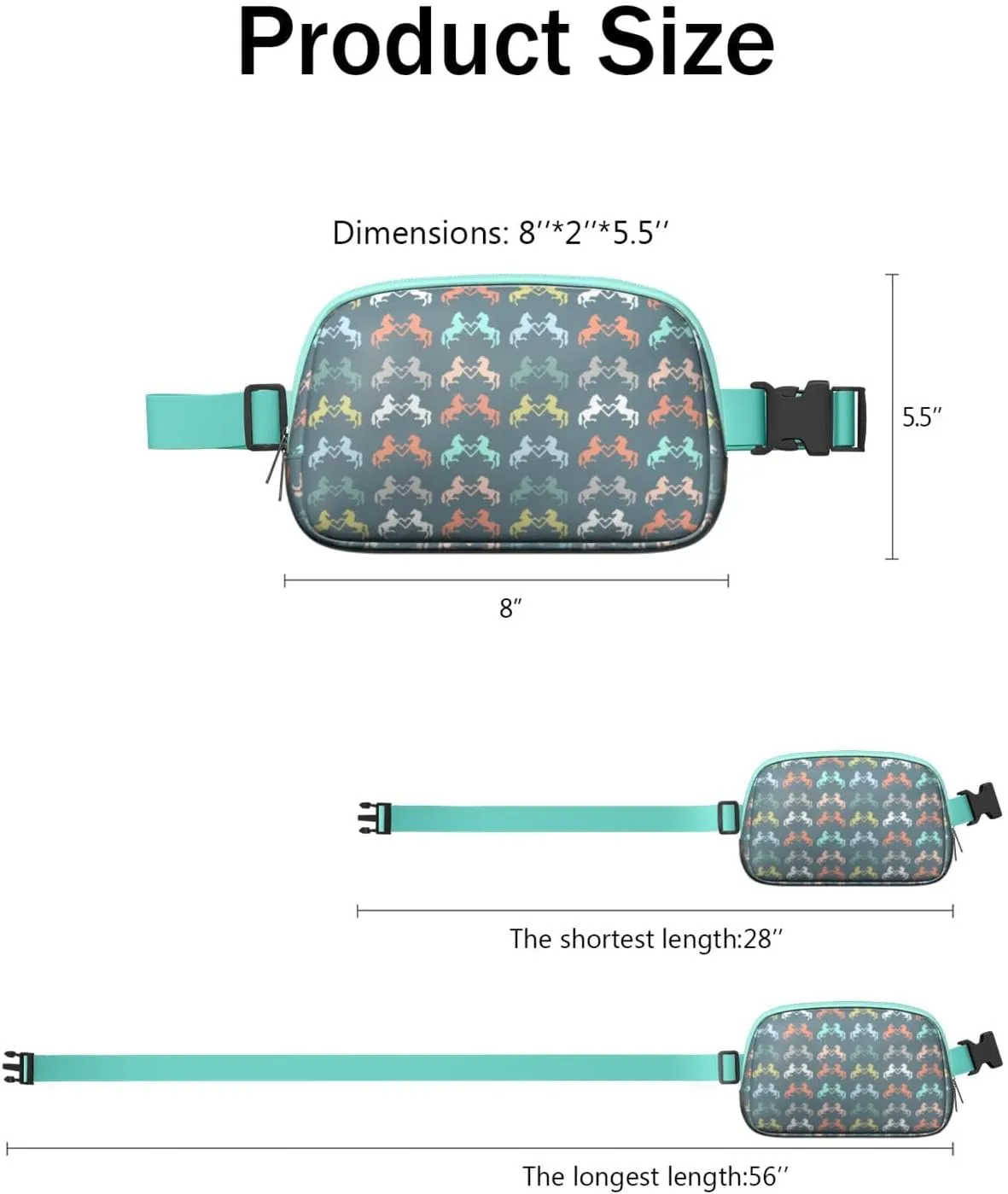 Horse Mini Belt Bag for Men Women Pony Floral Waist Packs Crossbody Bags Adjustable Strap for Hiking Cycling Sports