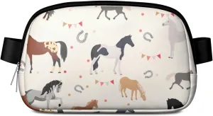 Horse Mini Belt Bag for Men Women Pony Floral Waist Packs Crossbody Bags Adjustable Strap for Hiking Cycling Sports